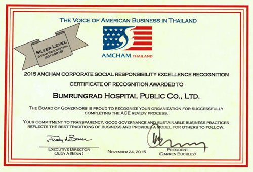 Bumrungrad Hospital International AMCHAM’s CSR Excellence Award 2015