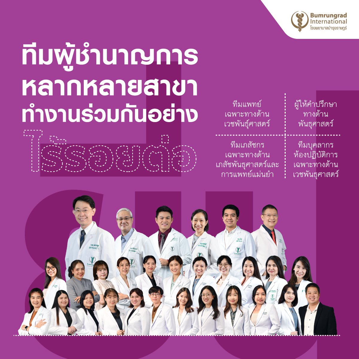 ทีมแพทย์และทีมสหสาขาวิชาชีพเฉพาะทางด้านเวชศาสตร์จีโนม บำรุงราษฎร ์