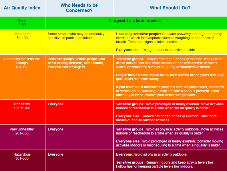 Air quality index pollutants